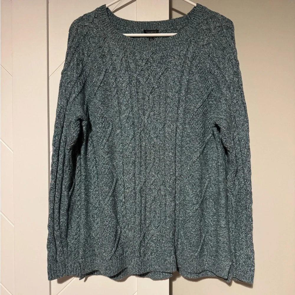 Talbots Blue Marled Cotton Cable Knit Sweater Women’s L